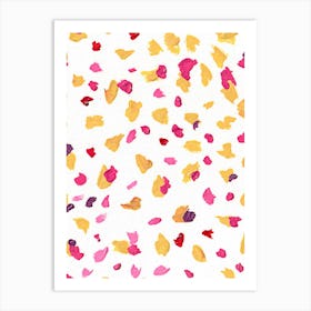 Abstract Art, Colorful Pink And Yellow Confetti Splatters Painting with Oil Pastel Color Art Print