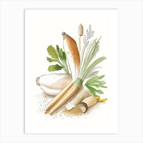 Horseradish Spices And Herbs Pencil Illustration 1 Art Print
