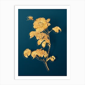 Vintage Vintage Rose Botanical in Gold on Teal Blue n.0115 Art Print