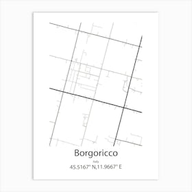 Borgoricco,Italy Minimalist Map Art Print