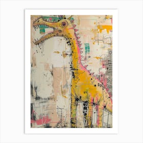 Graffiti Mustard Pastel Dinosaur Paint Splash Portrait 1 Art Print