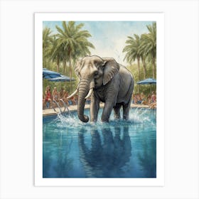Elephant At The Pool Art Print