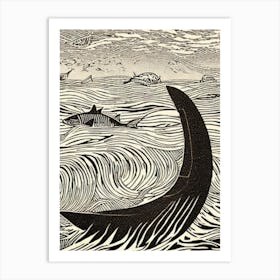 Basking Shark Linocut Art Print