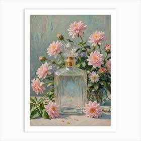 Dahlias And Perfume Bottle Art Print