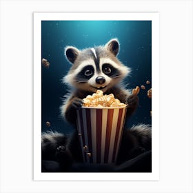 Cartoon Crab Eating Raccoon Eating Popcorn At The Cinema 3 Art Print