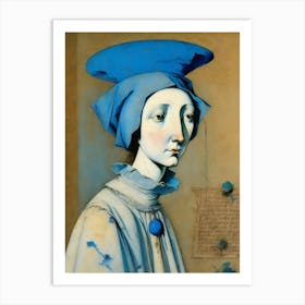 Blue thoughts, a portrait of a middle-aged woman Art print Art Print