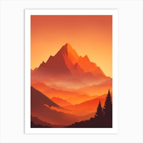 Misty Mountains Vertical Composition In Orange Tone 355 Art Print