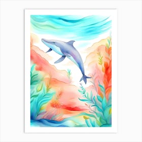 Watercolor Dolphin In The Sea Art Print