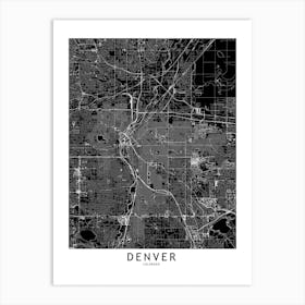 Denver Black And White Map Art Print
