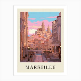 Marseille France 1 Vintage Pink Travel Illustration Poster Art Print