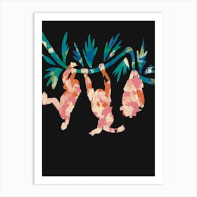Pink Monkeys Jungle Illustration  Art Print