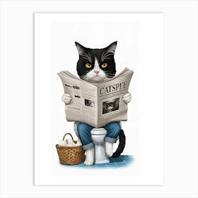 Cat Reading Newspaper 3 Art Print