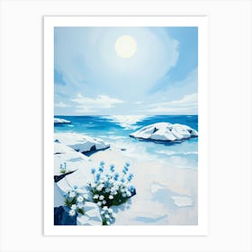 Snowy Beach With Flowers 1 Art Print