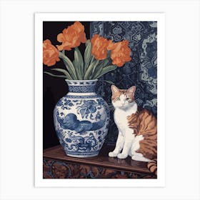 Gladoli With A Cat 4 William Morris Style Art Print