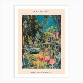 Retro Flamingoes In A Garden Poster 2 Art Print