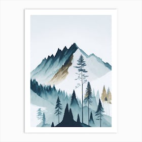 Mountain And Forest In Minimalist Watercolor Vertical Composition 294 Art Print