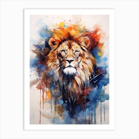 Lion Art Painting Watercolour Style 4 Art Print