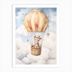 Baby Giraffe 3 In A Hot Air Balloon Art Print