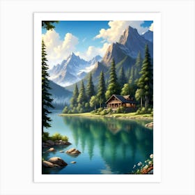 Cabin In The Mountains Art Print