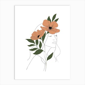 Woman Portrait Monoline Minimalist Hand Drawing Boho Illustration (16) Art Print