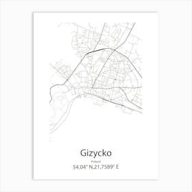 Gizycko,Poland Minimalist Map Art Print