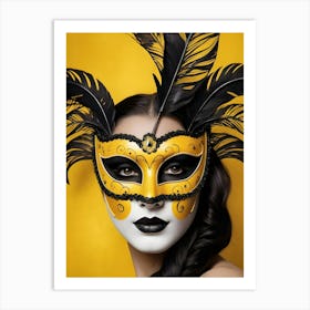 A Woman In A Carnival Mask, Yellow And Black (17) Art Print