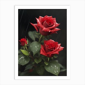 Red Roses At Rainy With Water Droplets Vertical Composition 12 Art Print