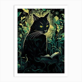 Black Cat Reading Book Art Print