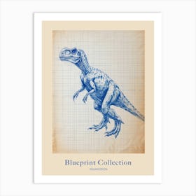 Iguanodon Dinosaur Blue Print Sketch 2 Poster Art Print