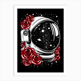 Astronaut Helmet With Roses Art Print