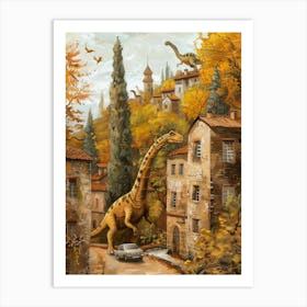 Dinosaurs In A Autumnal Mediterranean Painting 2 Art Print