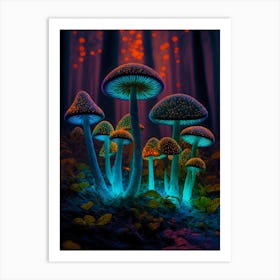 Psychedelic Mushrooms In The Forest Art Print