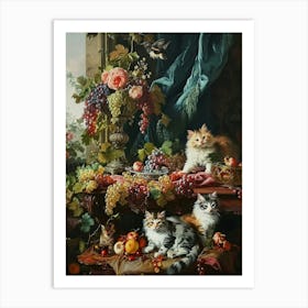 Cats With Grapes Rococo Inspired Art Print