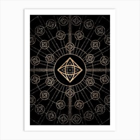 Geometric Glyph Radial Array in Glitter Gold on Black n.0047 Art Print