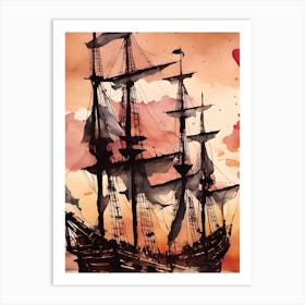 Pirate Ship At Sunset Art Print