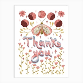 Thank you lettering artwork with butterfly Art Print