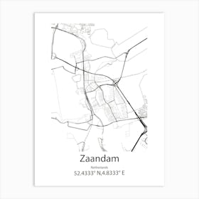 Zaandam,Netherlands Minimalist Map Art Print