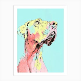 Pastel Blue Dog Line Watercolour Illustration Art Print