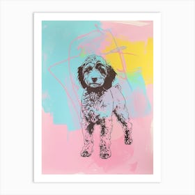 Colourful American Water Spaniel Dog Line Illustration 3 Art Print