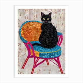 Black Cat In Wicker Chair Art Print