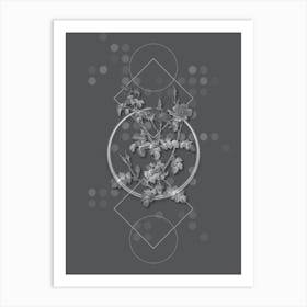 Vintage Prickly Sweetbriar Rose Botanical with Line Motif and Dot Pattern in Ghost Gray n.0137 Art Print