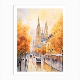 Zagreb Croatia In Autumn Fall, Watercolour 1 Art Print