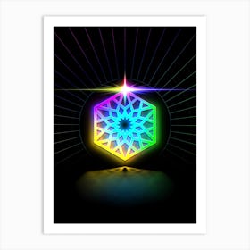 Neon Geometric Glyph in Candy Blue and Pink with Rainbow Sparkle on Black n.0105 Art Print
