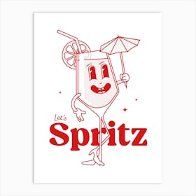 Aperol Spritz Cocktail Vintage Retro Cartoon Illustration In Red Art Print