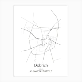 Dobrich,Bulgaria Minimalist Map Art Print