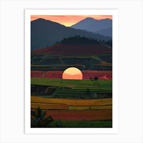 Sunset In The Rice Fields Art Print