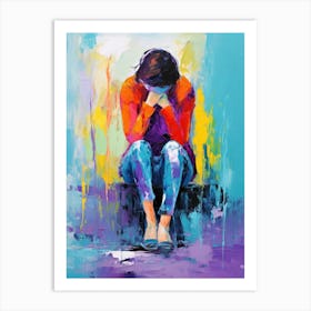 Woman Sitting On A Bench Art Print