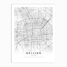 Beijing China White Map - Zoomed Art Print