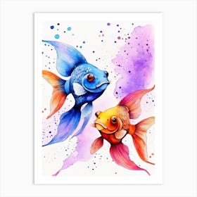 Twin Goldfish Watercolor Painting (19) Art Print