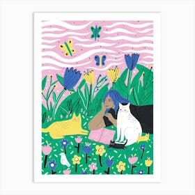 Cats In The Garden Art Print